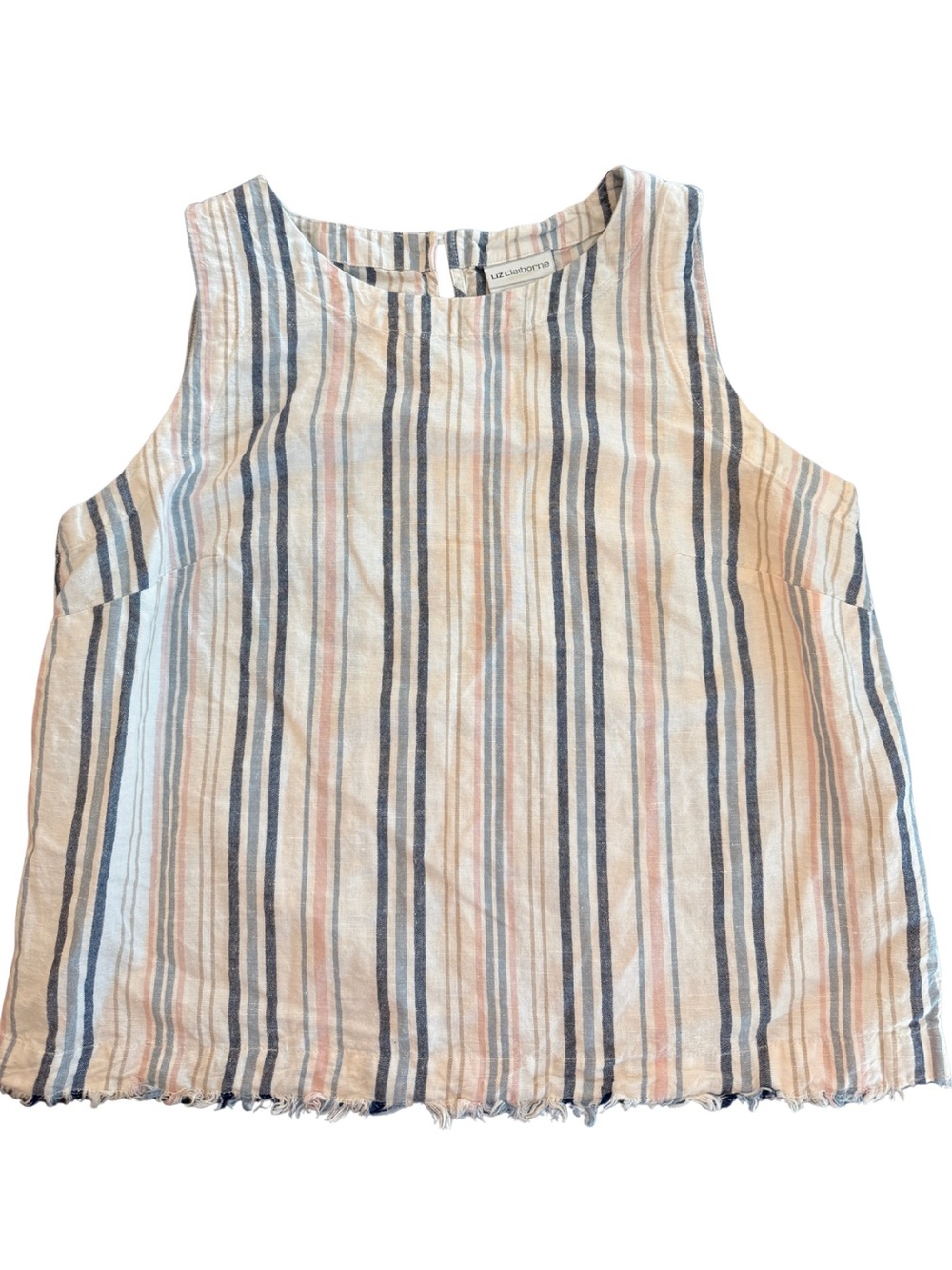 Liz Claiborne Striped Sleeveless Linen/Cotton Top